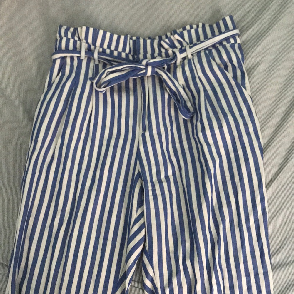 Zara Striped Paperbag Tie Waist Pants